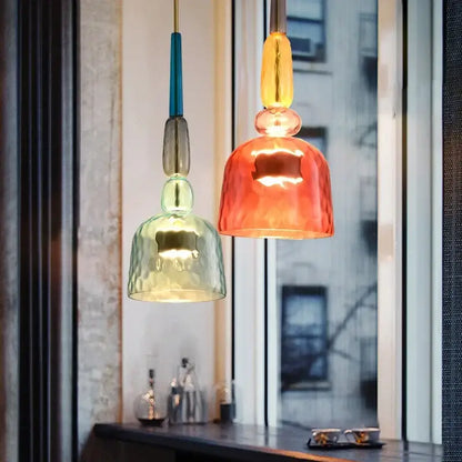 Two colorful glass led pendant chandeliers with textured design hanging pendant lights for kitchen and dining room