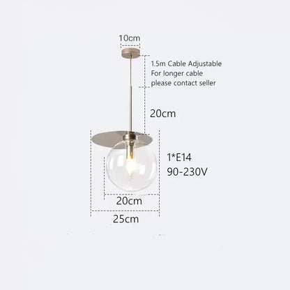 Clear glass globe pendant light with metallic finish and adjustable 1.5m cable for modern decorbites colorful glass interiors