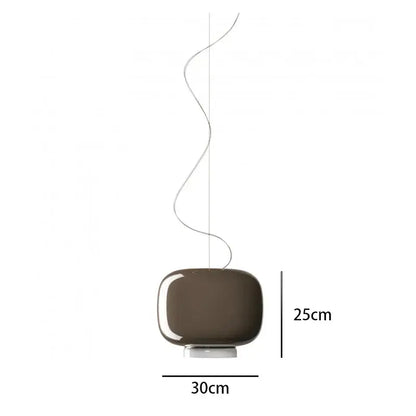 A sleek matte brown glass pendant light with curved metallic cord and white base for decorbites colorful glass pendant lights