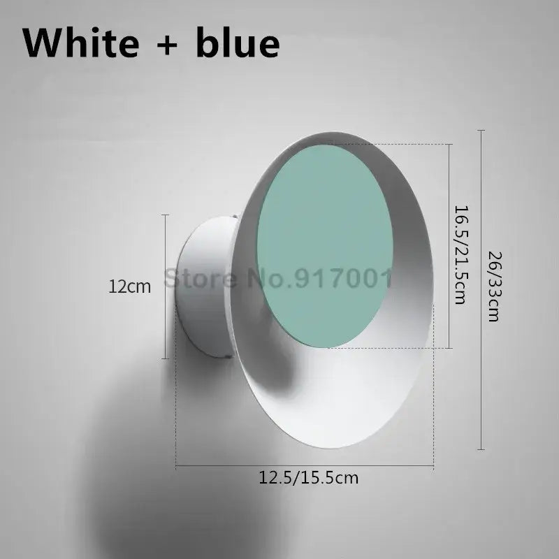 White and blue modern colorful rotatable led wall lamp with a sleek circular design for bedroom and living room use