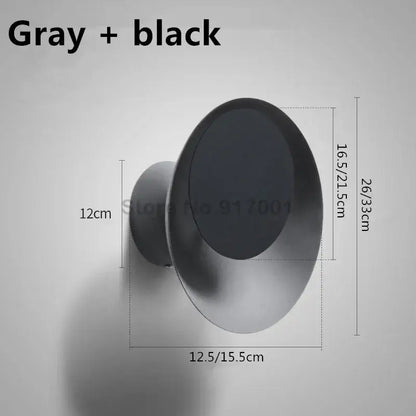 Gray and black metallic wall-mounted hook with sleek modern design for use with modern colorful rotatable led wall lamp
