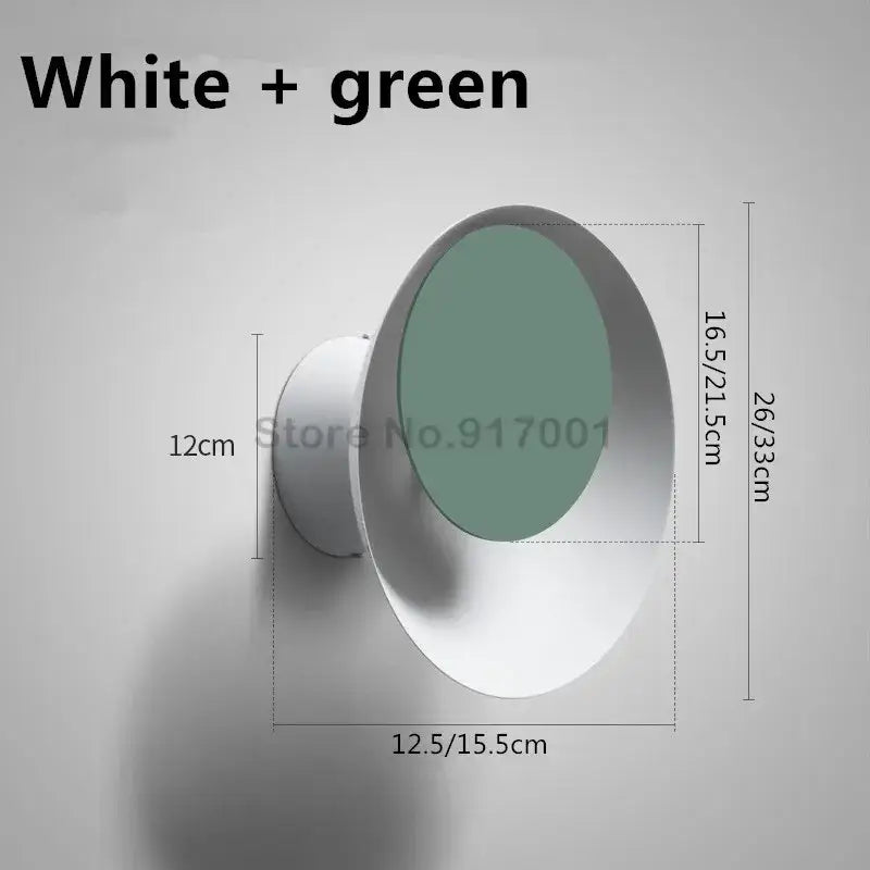 White and green modern rotatable led wall lamp with circular design for bedroom and living room use