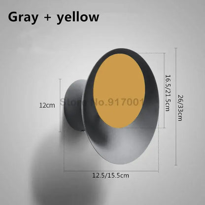 Gray and yellow modern colorful rotatable led wall lamp with sleek minimalist design for bedroom and living room