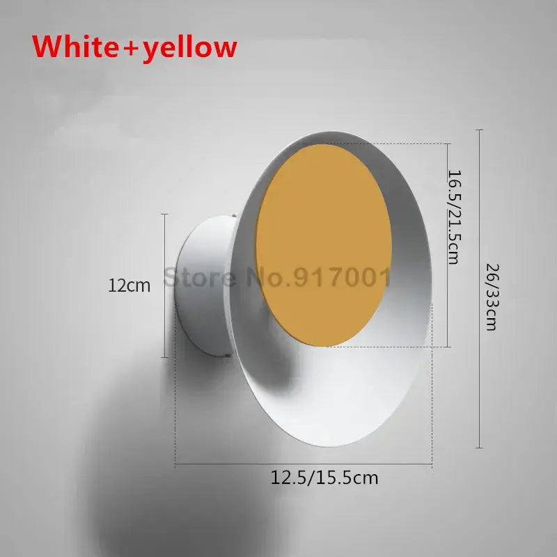 Modern colorful white and yellow led wall lamp with sleek circular design for bedroom and living room use
