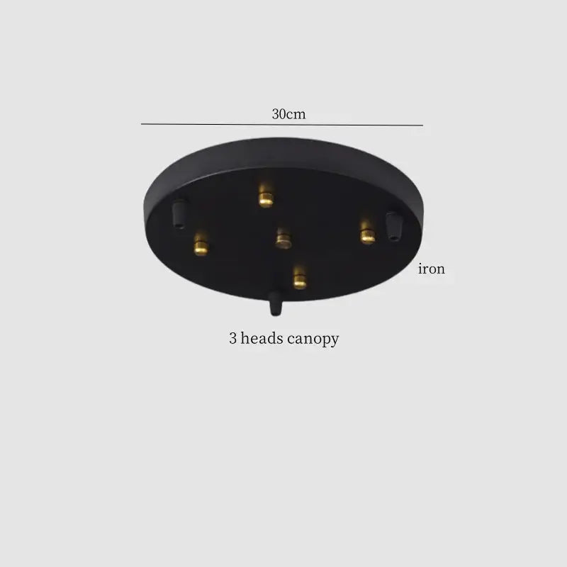 Black iron 3-head ceiling canopy pendant lamp with 30cm diameter for decorbites colorful stone led dining room decor