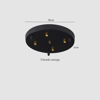 Black iron 3-head ceiling canopy pendant lamp with 30cm diameter for decorbites colorful stone led dining room decor