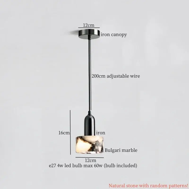 Black iron pendant lamp with a 12cm canopy and colorful stone led base made of natural bulgari marble for dining room decorbites colorful stone decor