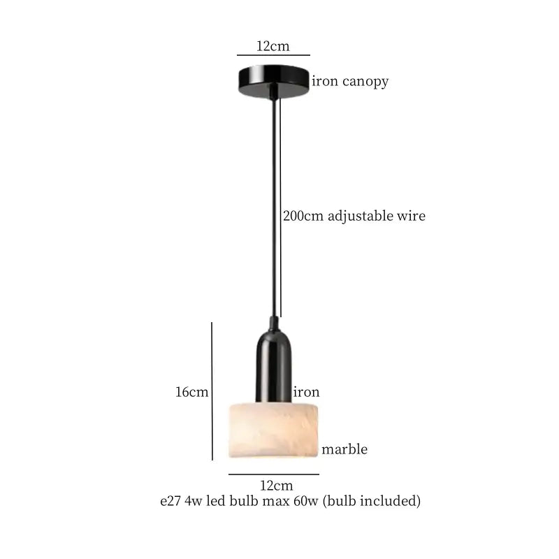Black iron pendant lamp with rectangular marble shade modern decorbites colorful stone led for dining room decor