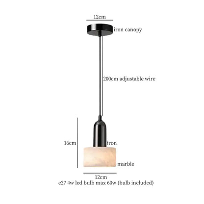 Black iron pendant lamp with rectangular marble shade modern decorbites colorful stone led for dining room decor
