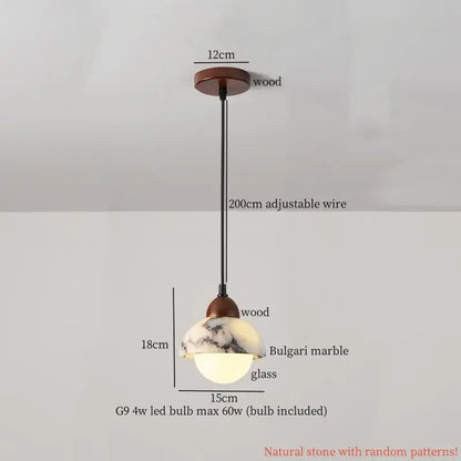 Modern colorful stone led pendant lamp with bulgar marble glass and wooden fixtures for dining room decorbites colorful stone decor