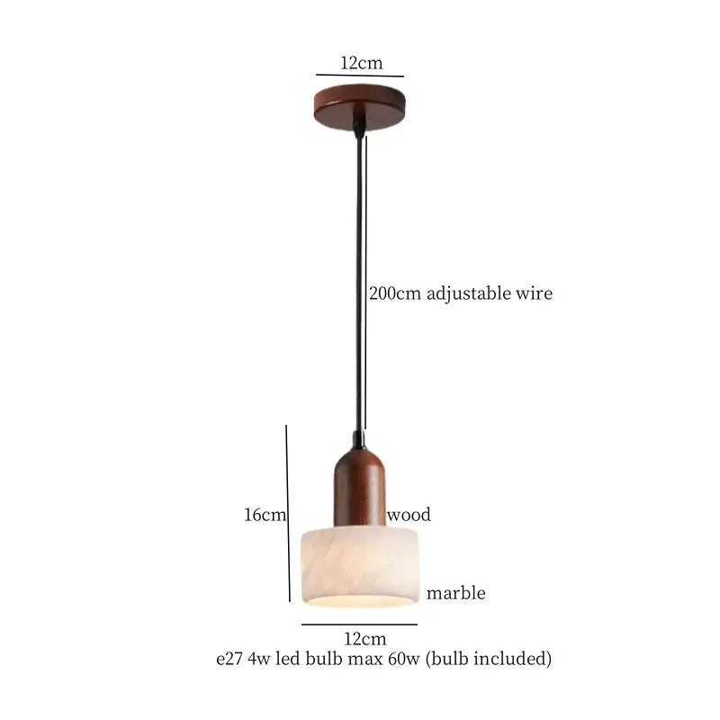 A warm-toned marble pendant lamp with wooden fixture and black wire for modern colorful stone led dining decorbites decor