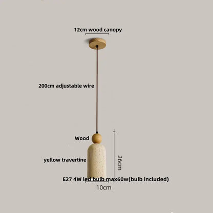 Modern colorful stone led pendant light with yellow travertine shade wood accent bead and 12cm wooden canopy decorbites colorful stone
