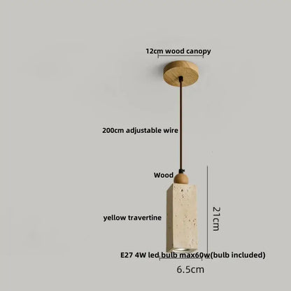 Modern colorful stone led pendant light with yellow travertine shade wood accents and 12cm wooden canopy for dining room decorbites colorful stone