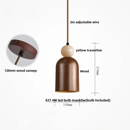 Modern colorful stone led pendant light with bronze wooden finish and yellow travertine accent for dining room decorbites colorful stone
