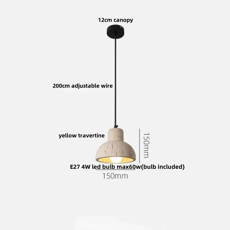 Rustic yellow travertine pendant light with 12cm canopy and adjustable wire from decorbites colorful stone led collection