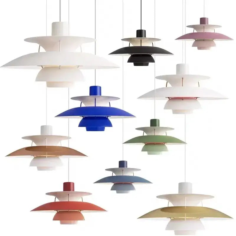 A collection of decorbites colorful umbrella led pendant lights in white black blue green red and gold for dining room decor