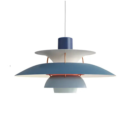 Modern colorful umbrella led pendant light with blue layered shade white accents and copper structural supports for dining room decorbites colorful umbrella pendant light