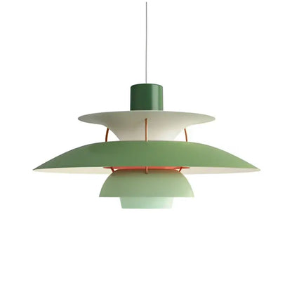 Green layered pendant light with modern tiered design and copper accents for stylish decorbites colorful umbrella led setup
