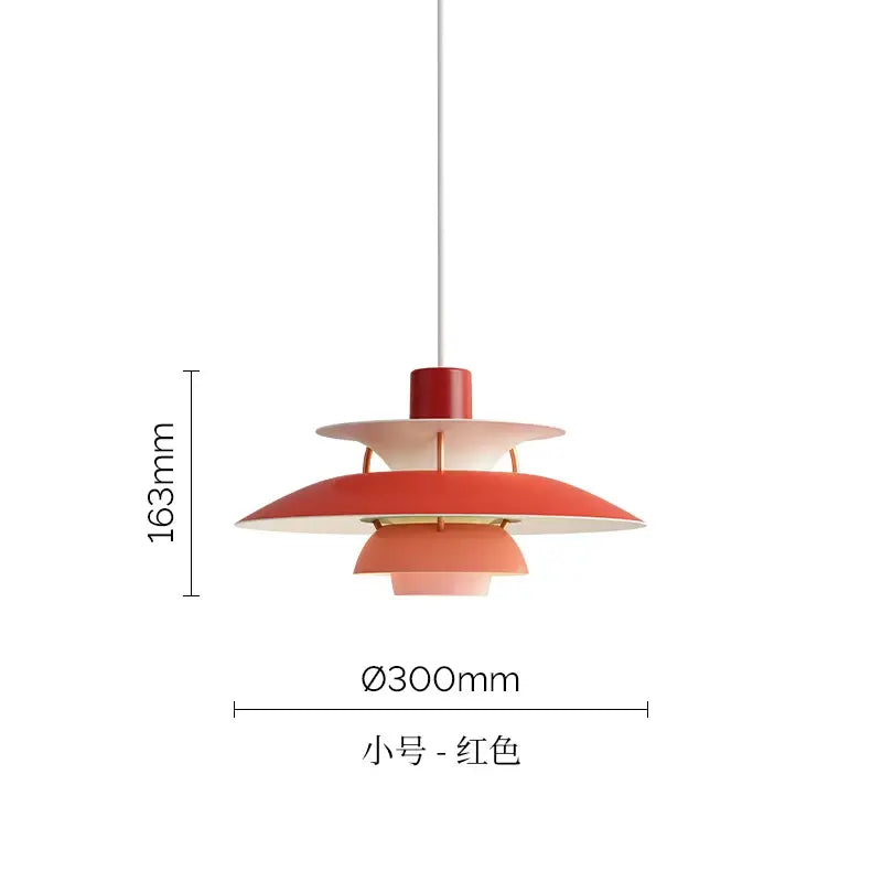 Red tiered pendant light with modern layered design and gold accents from decorbites colorful umbrella led collection