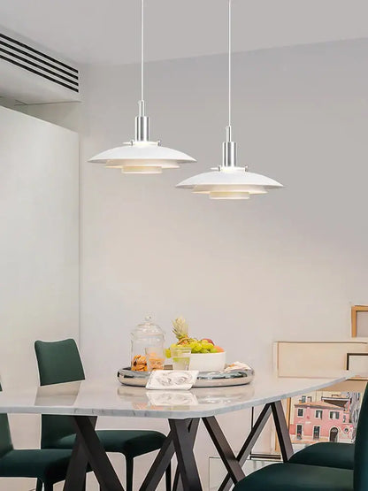Two sleek white pendant lights with silver fixtures as decorbites colorful umbrella led pendant light for dining room