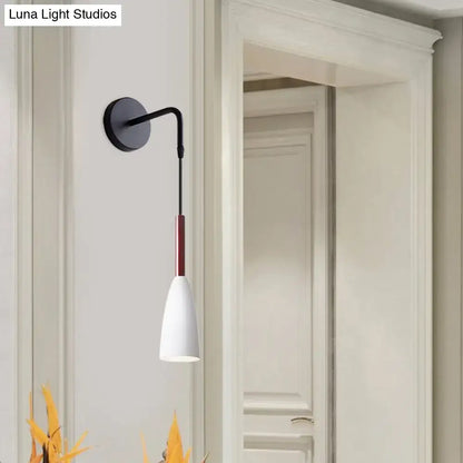 Modern conical black wall lamp with white shade and red accent rod inch fixture for bedroom single bulb wall lamp