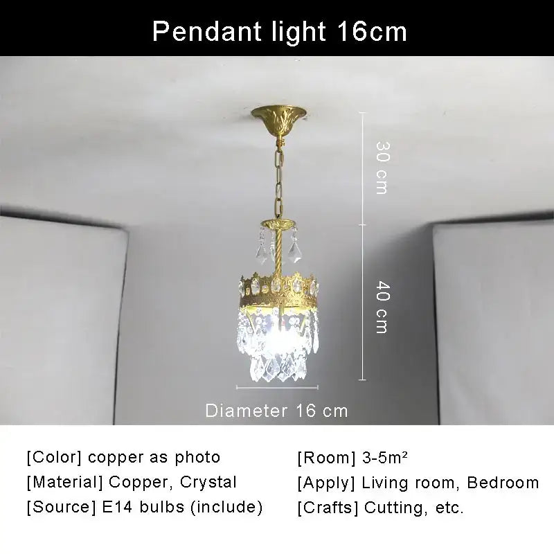 Modern decorbites copper crystal chandelier pendant light with crown design 16cm diameter for living room led lighting