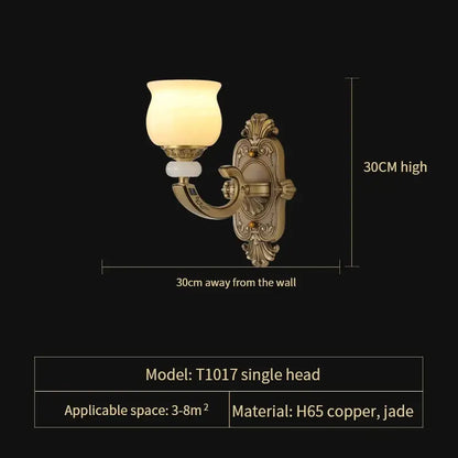 Antique brass finished wall sconce with frosted glass shade and jade accent for decorbites copper jade pendant lamp decor