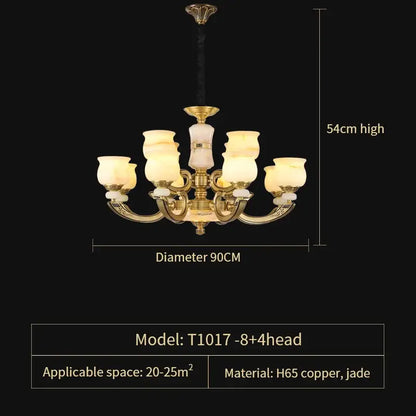 Gold-toned copper jade pendant lamp with eight frosted glass shades for modern dining room decorbites copper jade lighting