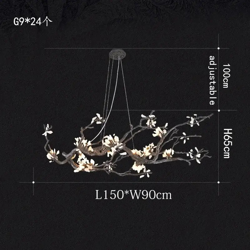 Modern copper led branch chandelier with dark metal branches and white flowers for dining room decorbites copper led light