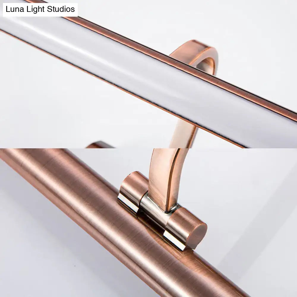 Modern copper linear led bathroom vanity sconce light with copper-finished metal towel rack and sleek polished surface