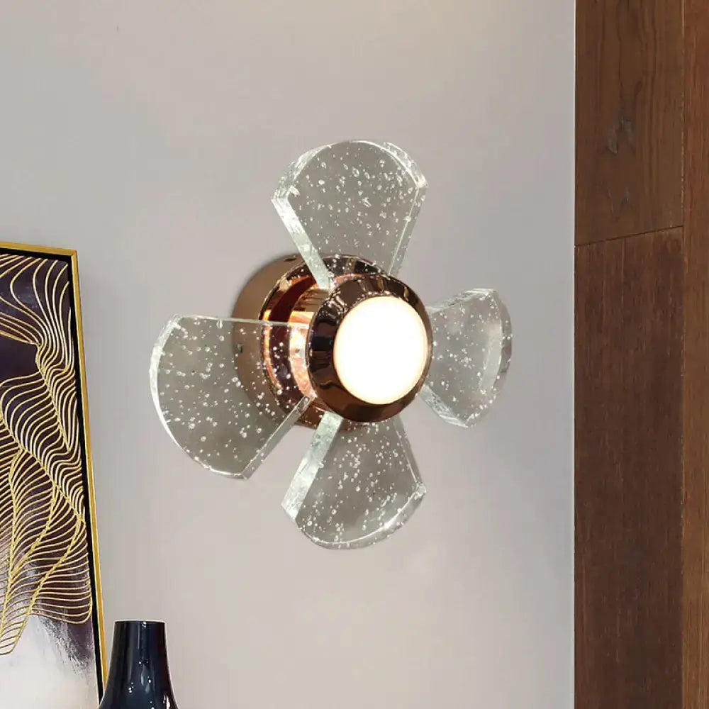 Modern copper starburst glass wall sconce with five glass blades and maximum bulb wattage of 60w for corridors