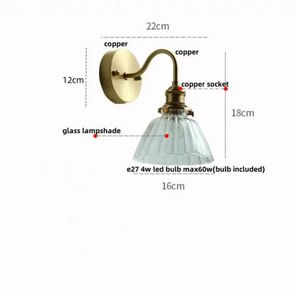 Antique brass copper wall sconce with clear glass ribbed lampshade for bedroom decorbites clear glass lighting