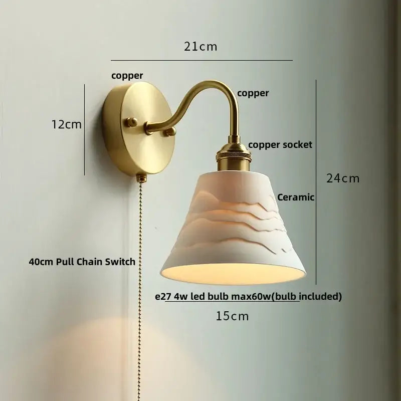 Modern copper wall sconce with clear glass ceramic shade and pull chain light for bedroom decorbites clear glass design