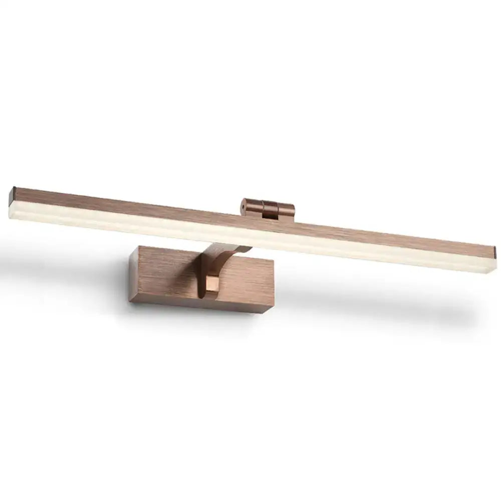 Modern copper wood grain wall light with sleek rectangular design and integrated wooden texture accents fixture height shown