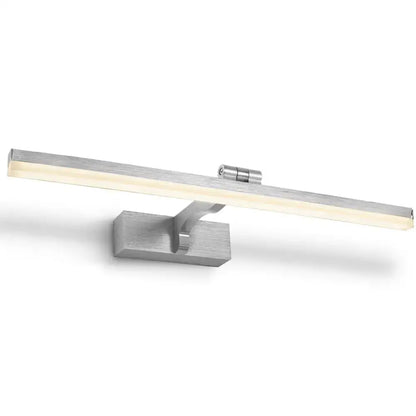 Modern silver-toned led wall light with sleek brushed metal finish and minimalist design ideal for bathroom vanity fixture height