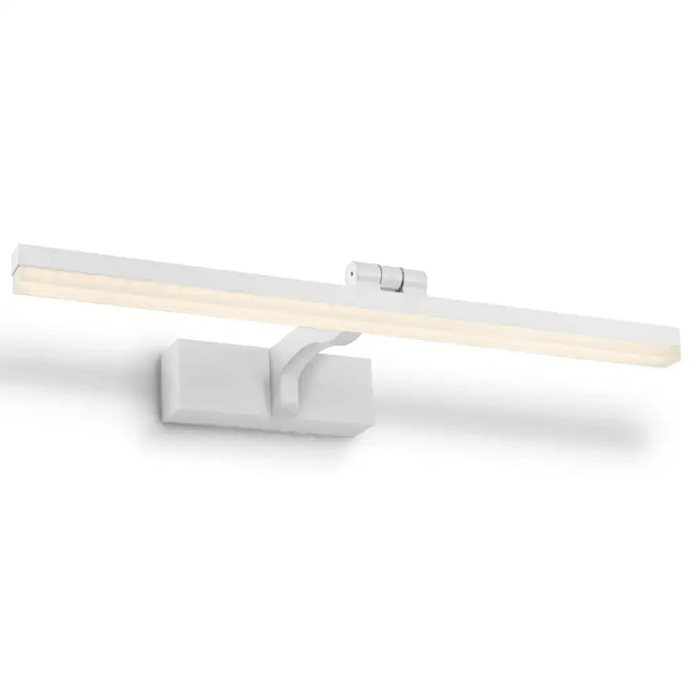 Modern copper wood grain led wall light with a white rectangular fixture featuring sleek design and fixture height for bathroom vanity
