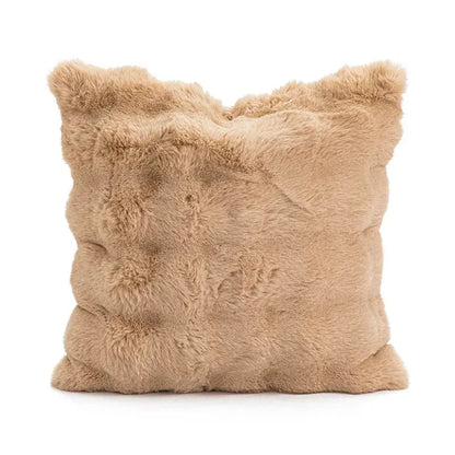 Modern cream brown coffee pillowcase with beige faux fur soft plush textured surface decorbites brown coffee decorbites brown