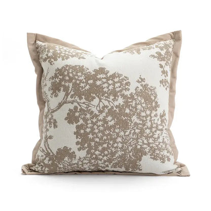 Modern cream brown coffee pillowcase featuring beige and cream tree-patterned decorbites brown coffee textured fabric finish