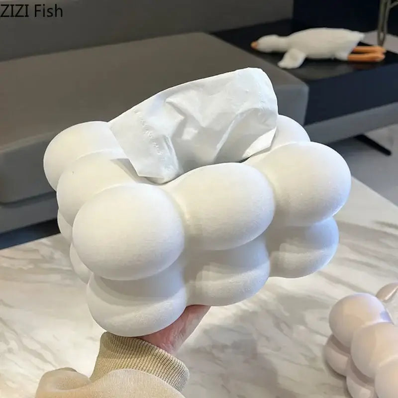 Modern cream bubble cloud ceramic tissue box holder with smooth white cloud ceramic design for bedroom desk decor