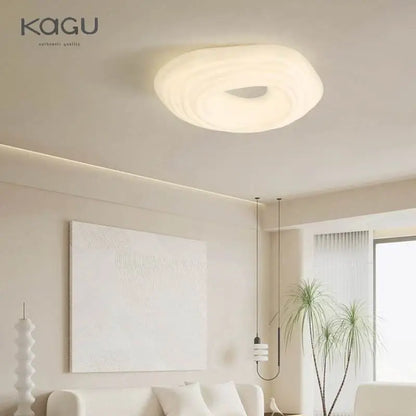 Kagu modern cream cloud led ceiling chandelier with frosted white diffuser and concentric ring design for living room decorbites cloud led