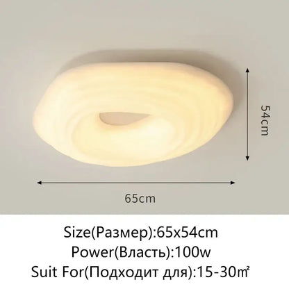 A modern cream cloud led ceiling chandelier with a smooth off-white donut shape 65x54cm for living room decorbites cloud led