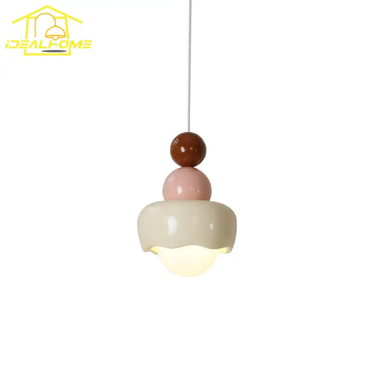 Modern cream and pink stacked resin pendant light with pastel ceramic shades for bedroom decorbites cream wind