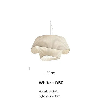Modern cream pleated designer led fabric pendant light with layered ribbed design and e27 bulb socket for decorbites