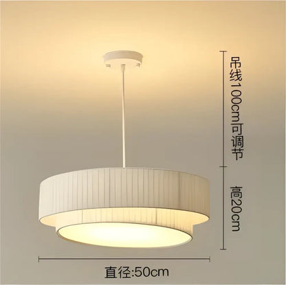 Modern cream pleated designer led fabric pendant light with 50cm diameter and adjustable hanging length by decorbites