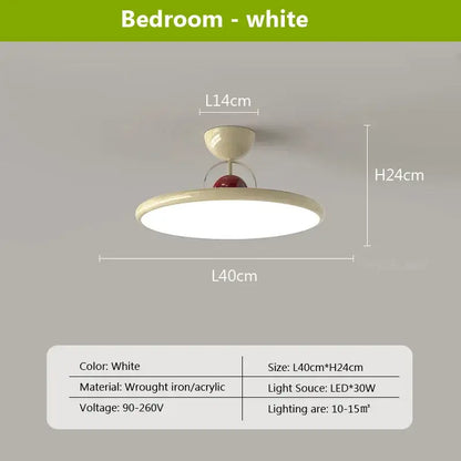 Modern cream iron nordic ceiling light with circular acrylic shade and red accent sphere for bedroom decorbites cream iron