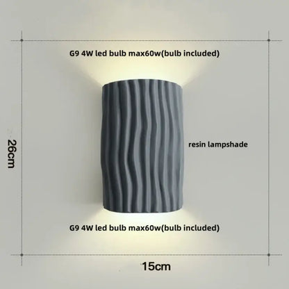 Gray resin wall lamp with textured wavy pattern and double led wall design for modern bathroom lighting