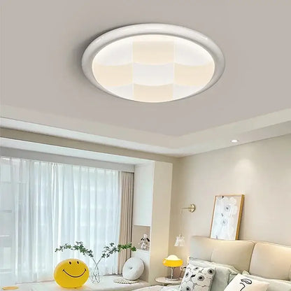 Modern cream style led ceiling lights feature a white circular design with soft diffused glow and geometric decorbites cream style pattern