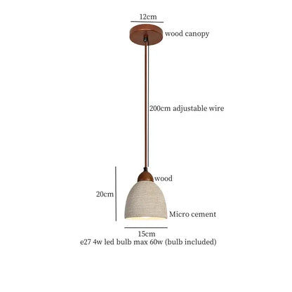 Modern cream textured decorbites bud micro pendant lamp with off-white micro cement shade and wooden canopy stem