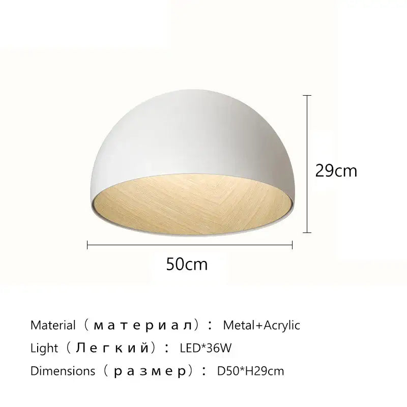 Modern cream wind led ceiling chandelier with white dome pendant light featuring wooden interior and metal-acrylic design