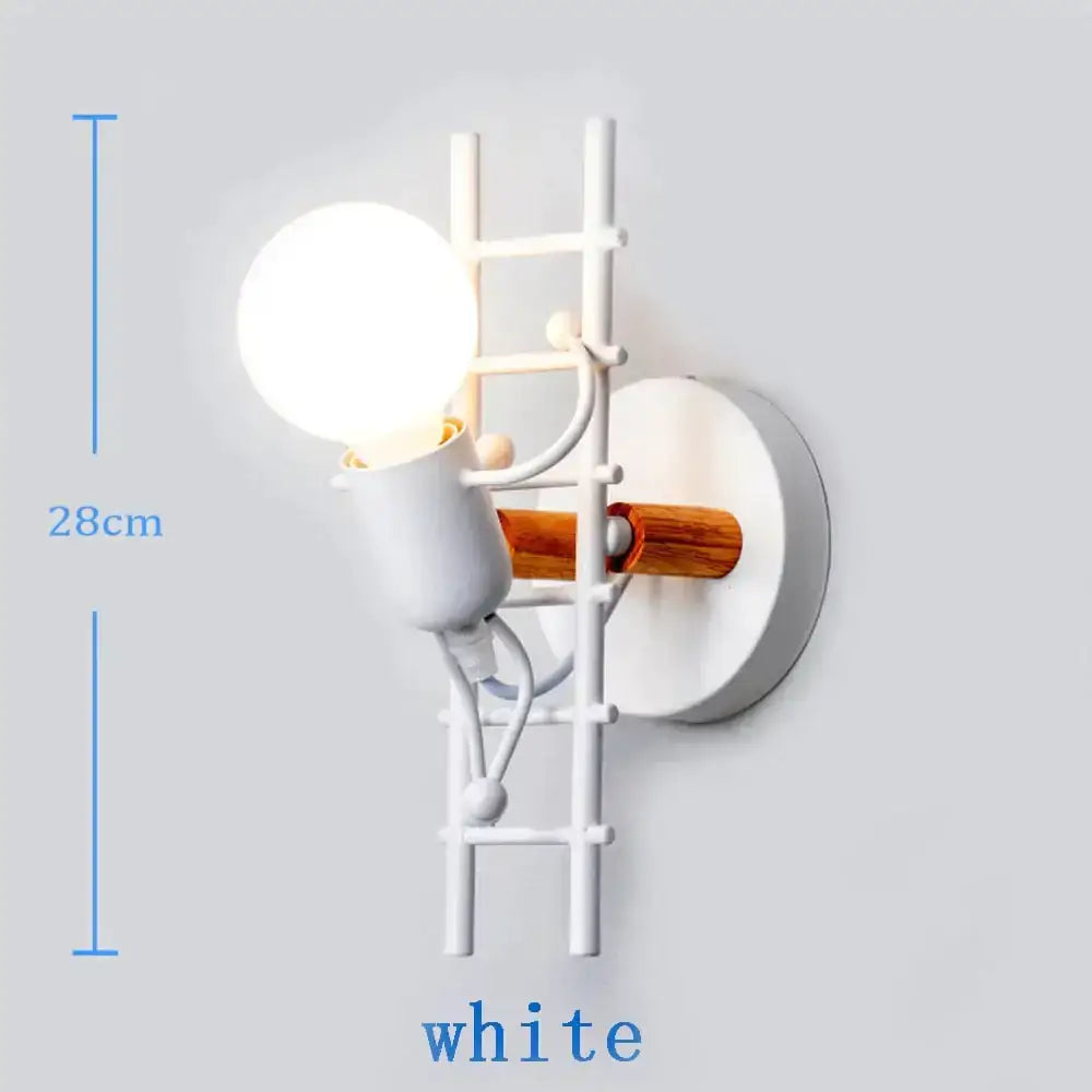 White ladder-style wall sconce with wooden handle and round bulb featuring modern creative minimalism metal design